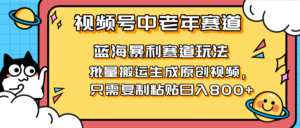 2025视频号中老年短视频蓝海暴利风口!复制粘贴搬运视频单日赚800+,无…