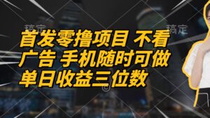 首发零撸项目 不看广告 手机随时可做 单日收益三位数