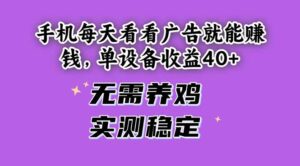 手机每天看看广告就能赚钱,单设备收益40+ 无需养鸡,实测稳定