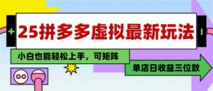 25最新拼多多虚拟电商，单店日入3位数，小白也能快速上手，教程.