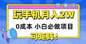 玩玩手机月入20000+,0成本小白必做项目,可矩阵