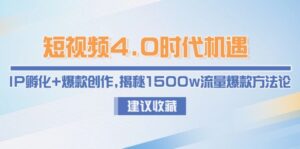 短视频4.0时代机遇:IP孵化+爆款创作,揭秘1500w流量爆款方法论