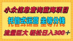 稳定日入300+,小众信息查询蓝海项目,全程懒人式托管,解放你的时间