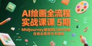 AI绘画全流程实战课5期,Midjourney基础到LORA训练,含商业案例与关键词库