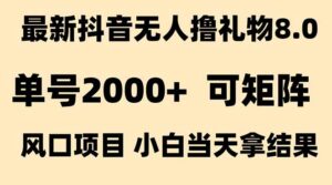 抖音无人撸礼物8.0玩法 全新风口 见效果快 全无人 单号当天产出2000+