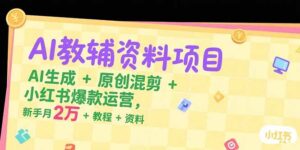 AI教辅资料项目,AI生成+原创混剪+小红书爆款运营,新手月入2万+教程+资料
