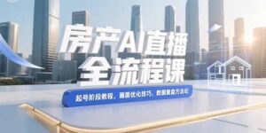 房产AI直播全流程课,起号阶段教程,画面优化技巧,数据复盘方法论