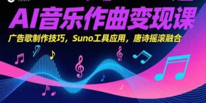 AI音乐作曲变现课,广告歌制作技巧,Suno工具应用,唐诗摇滚融合