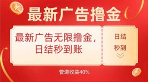 最新广告无限撸金,日结秒到,管道40%