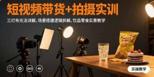 短视频带货+拍摄实训:三灯布光法详解,场景搭建逻辑拆解,饮品零食实景教学