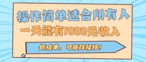 操作简单适合所有人全自动挂机项目,一天能有1000元收入,低成本,可矩…