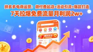 拼多多电商运营:微付费起店+活动引流+爆款打造 7天拉爆免费流量月利润2w+