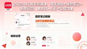 2025小红书无货源课,开店选品+爆款笔记+矩阵运营,单店月入5万+实战效果