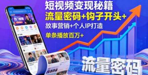 短视频变现秘籍,流量密码+钩子开头+故事营销+个人IP打造,单条播放百万+