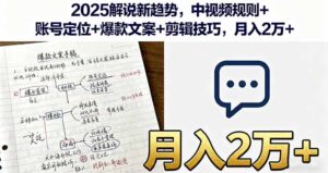 2025解说新趋势，中视频规则+账号定位+爆款文案+剪辑技巧，月入2万+