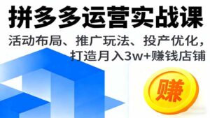 拼多多运营实战课,活动布局、推广玩法、投产优化,打造月入3w+赚钱店铺