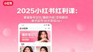 2025小红书红利课:掌握账号定位/爆款内容/变现路径,新手起号30天变现2w+