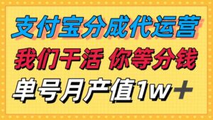 十月最强捡钱项目,支付宝分成代运营,我们干活,你等着分钱!单号月产…