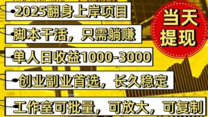 稳定八年美金掘金2.0脚本干活,只需躺赚。单人日收益1000-3000可批量、…
