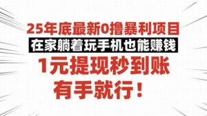 25年底最新0撸暴利项目,在家躺着玩手机也能赚钱,1元提现秒到账,有手…