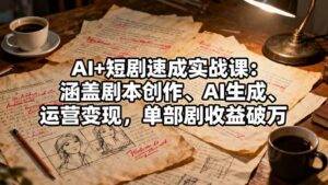 AI+短剧速成实战课:涵盖剧本创作、AI生成、运营变现,单部剧收益破万
