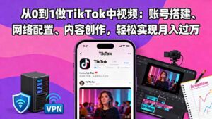 从0到1做TikTok中视频：账号搭建、网络配置、内容创作，轻松实现月入过万